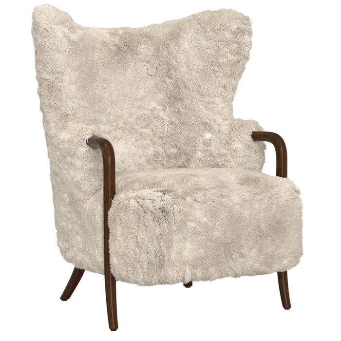 Cream Fur Wingback Designer Chair