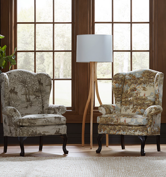 Field & Stream Sylvia Queen Anne Wing Chair Fabric:35169X Vintage