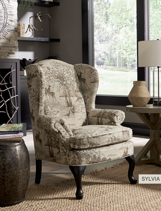 Field & Stream Sylvia Queen Anne Wing Chair Fabric:35169X Vintage