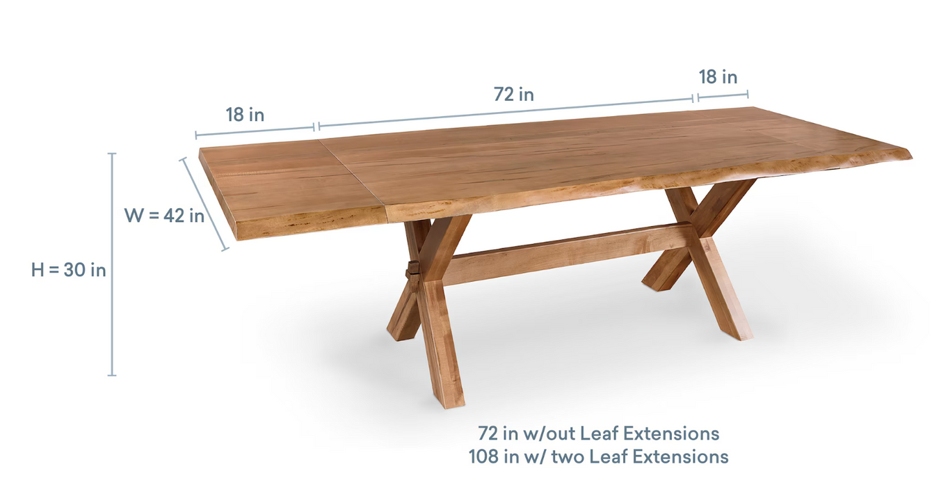 Crossbuck Live Edge Dining Table with Extendable Leaves