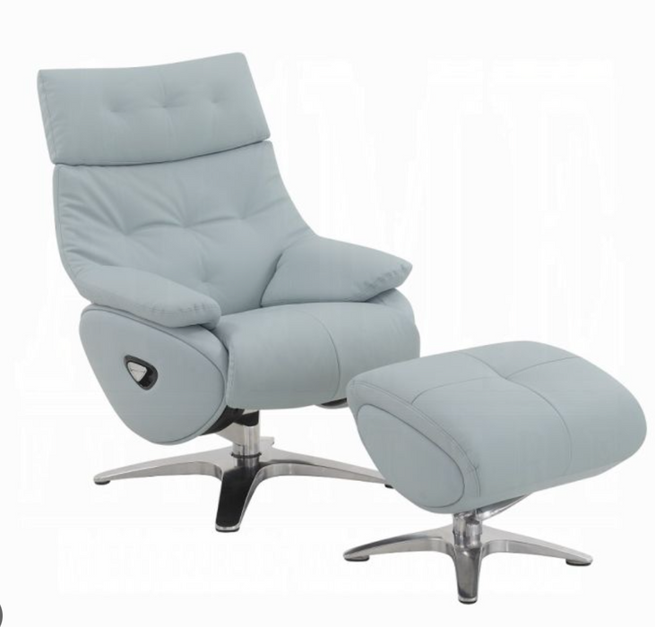 Janella - Motion Accent Chair With Swivel & Ottoman - Babyblue Leather (disco)