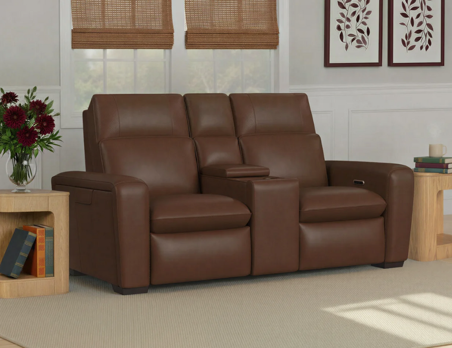 Sense Leather Power Reclining Loveseat with Console, Power Headrest, Lumbar & Pulse