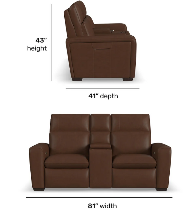 Sense Leather Power Reclining Loveseat with Console, Power Headrest, Lumbar & Pulse