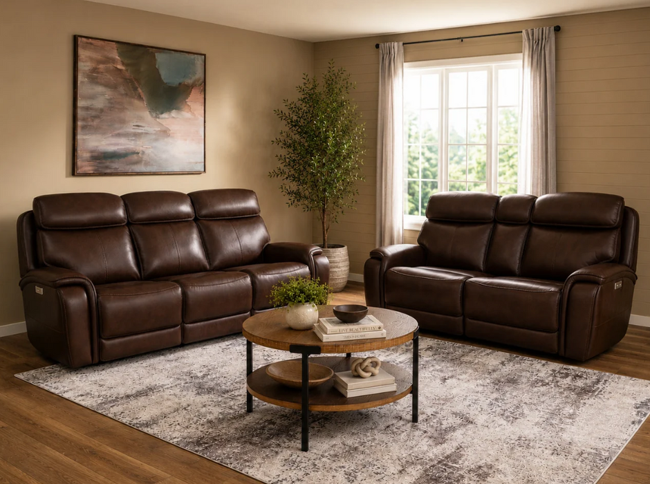 Walker Leather Power Gliding Loveseat w/ Power Headrest & Lumbar