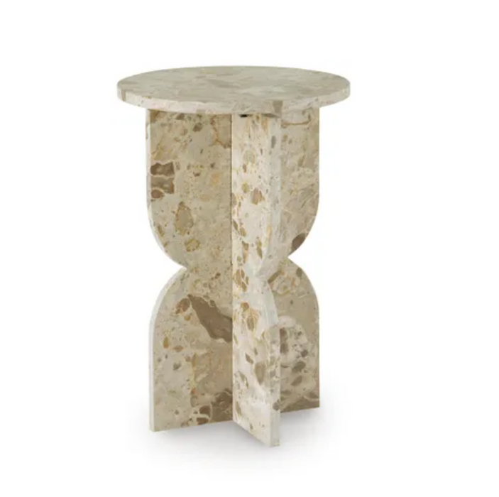 Treygan Beige Marble Accent Table