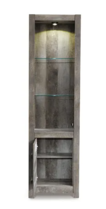 Wynnlow Gray Entertainment Center Pier – w/Glass Shelves