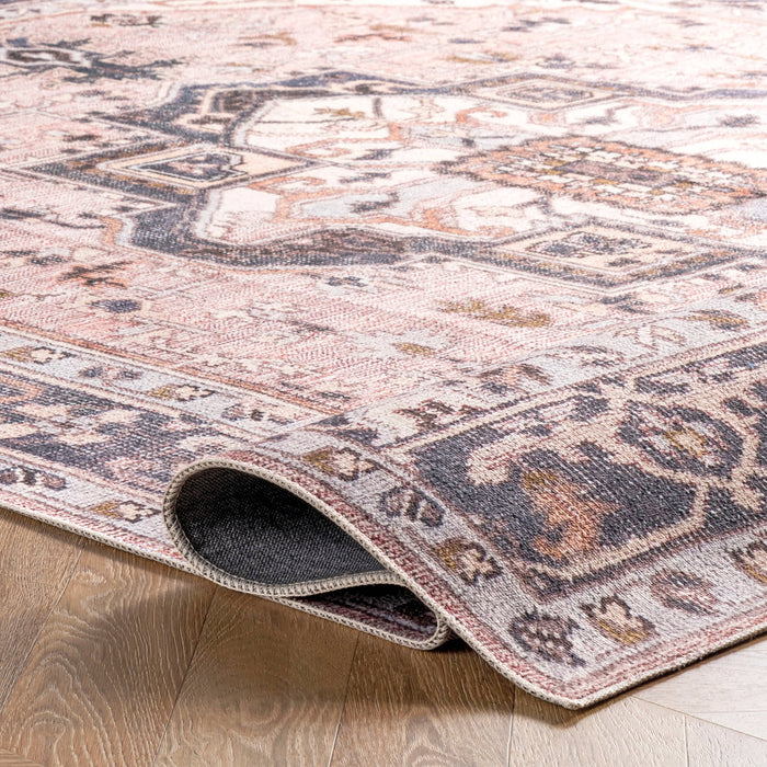 Sasha Machine Washable Medallion Area Rug: Pink / Rectangle / 5' x 8'