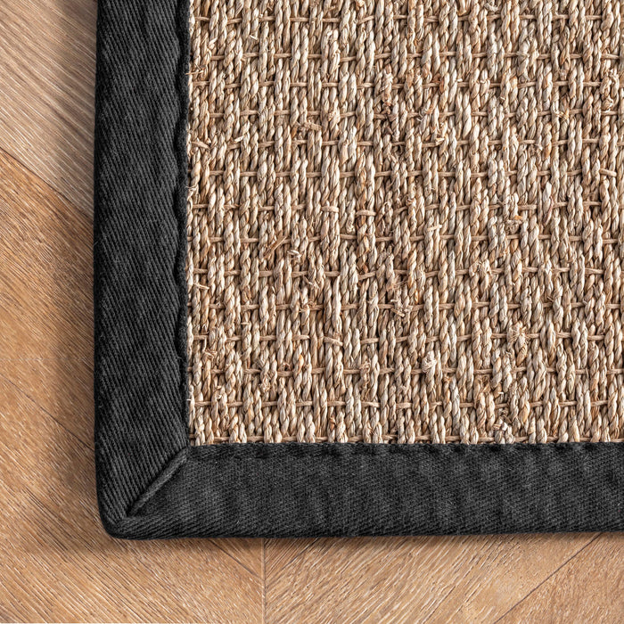 Elijah Seagrass with Border Area Rug: Beige / Round / 6'