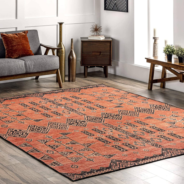 Quincy Cotton-Blend Traditional Area Rug: Rust / Runner / 2' x 8'
