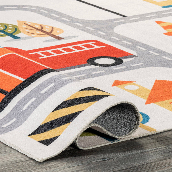 Carmina City Streets Machine Washable Kids Area Rug: White Multi / Rectangle / 3' x 5'