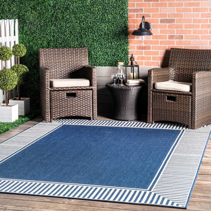 Asha Simple Border Indoor/Outdoor Area Rug: Dark Grey / Runner / 2' x 8'