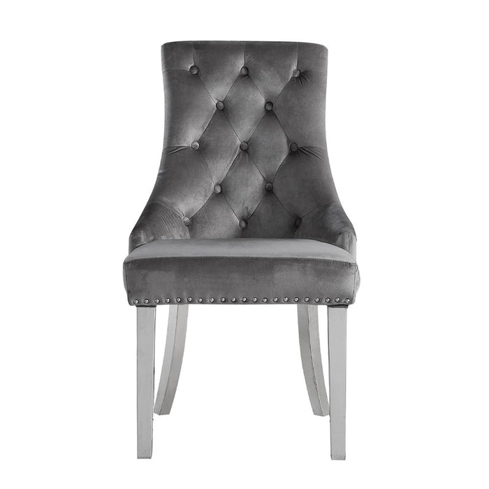 Satinka - Side Chair Set of 2) - Gray Fabric & Mirrored Silver
