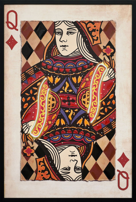 Royal Card IV Hand-Embellished LED Canvas In Frame - Red / Ivory
