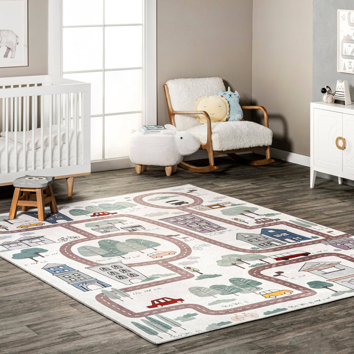 Chalea Kids Town Machine Washable Area Rug: Blue / Rectangle / 5' x 8'
