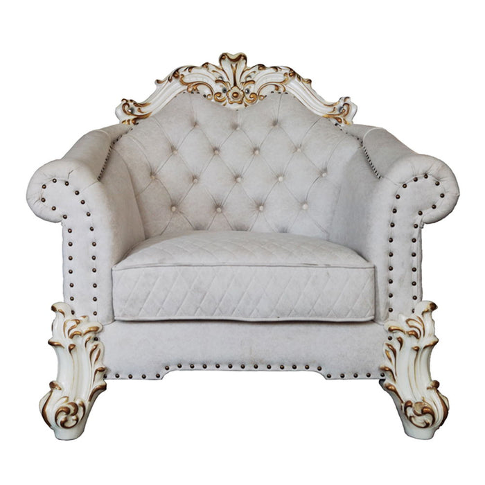 Vendome II - Chair With 2 Pillows - Two Tone Ivory Fabric & Antique Pearl