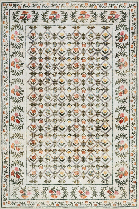 NuLOOM Erina Floral Washable Area Rug: Ivory / Rectangle / 5' x 8'