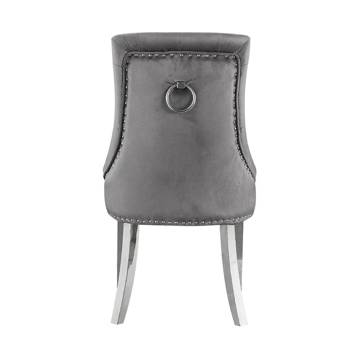 Satinka - Side Chair Set of 2) - Gray Fabric & Mirrored Silver