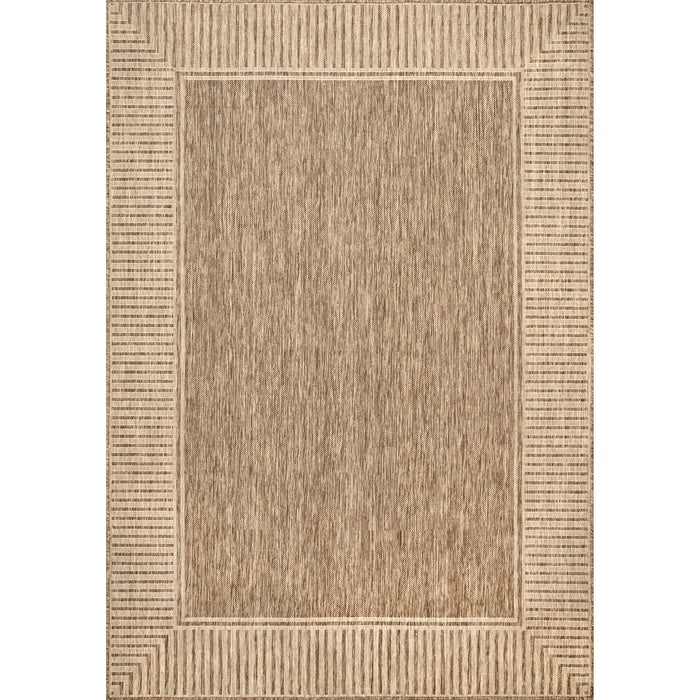 Asha Simple Border Indoor/Outdoor Area Rug: Dark Grey / Rectangle / 6' 7" x 9'