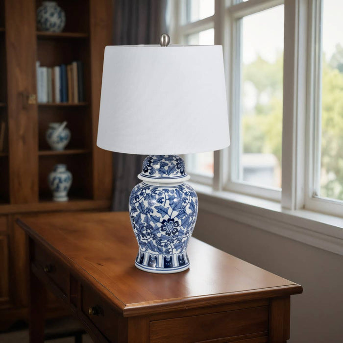 Ceramic Traditional Floral Table Lamp - Blue/White, 25 in.