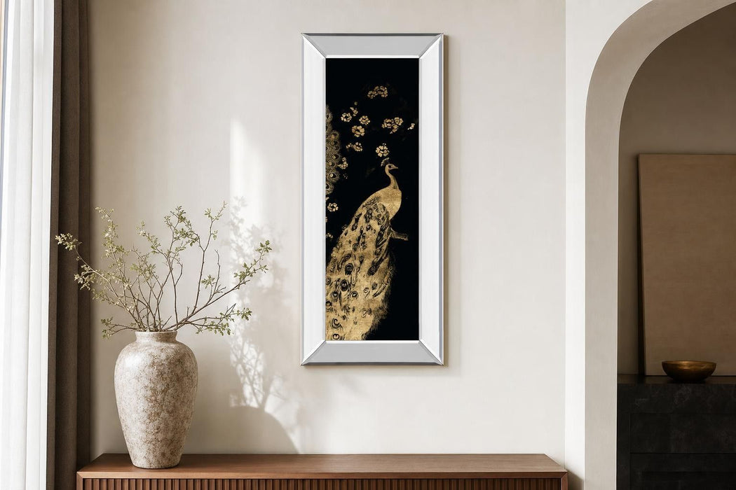 Gilded Peacock Triptych III By Jennifer Goldberger - Black