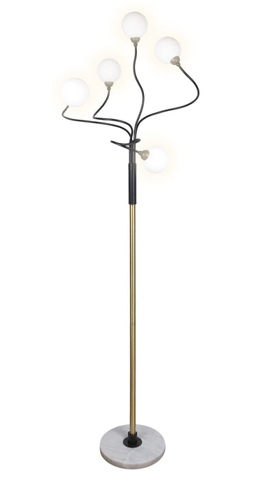 "Celestial Branch" Metal Floor Lamp - Matte Black / White Frosted Glass / White Marble / Soft Gold