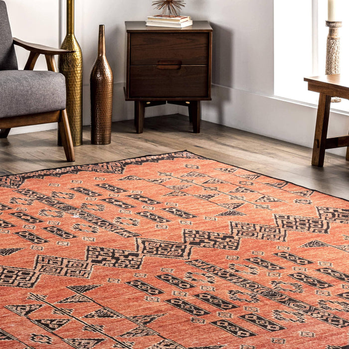 Quincy Cotton-Blend Traditional Area Rug: Rust / Runner / 2' x 8'