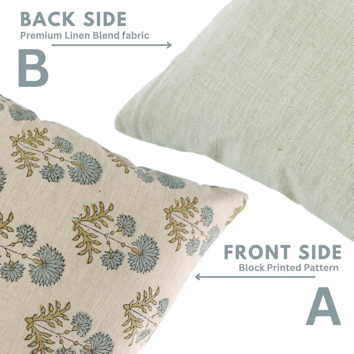 Boho Decor Block Print Linen Blend Pillow Cover - Rishi: Linen Blend / One Side / 18X18