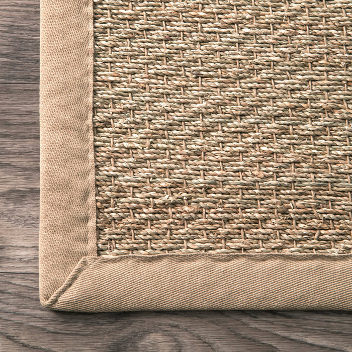 Elijah Seagrass with Border Area Rug: Beige / Round / 6'