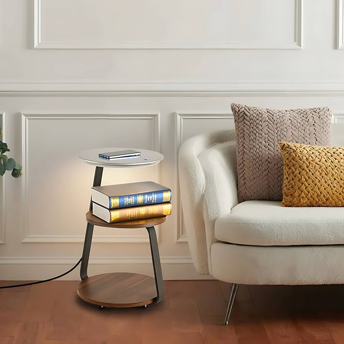 Smart 3-Tier Nightstand with Integrated LED Light: Walnut