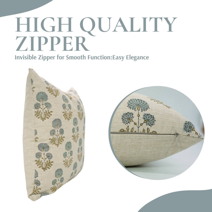 Boho Decor Block Print Linen Blend Pillow Cover - Rishi: Linen Blend / One Side / 18X18