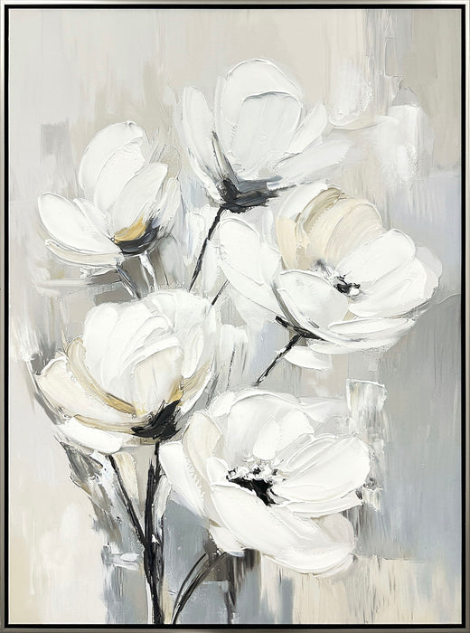 "Whispering Blooms II" Hand-Embellished Canvas In Frame - Neutral / Cream / Ivory