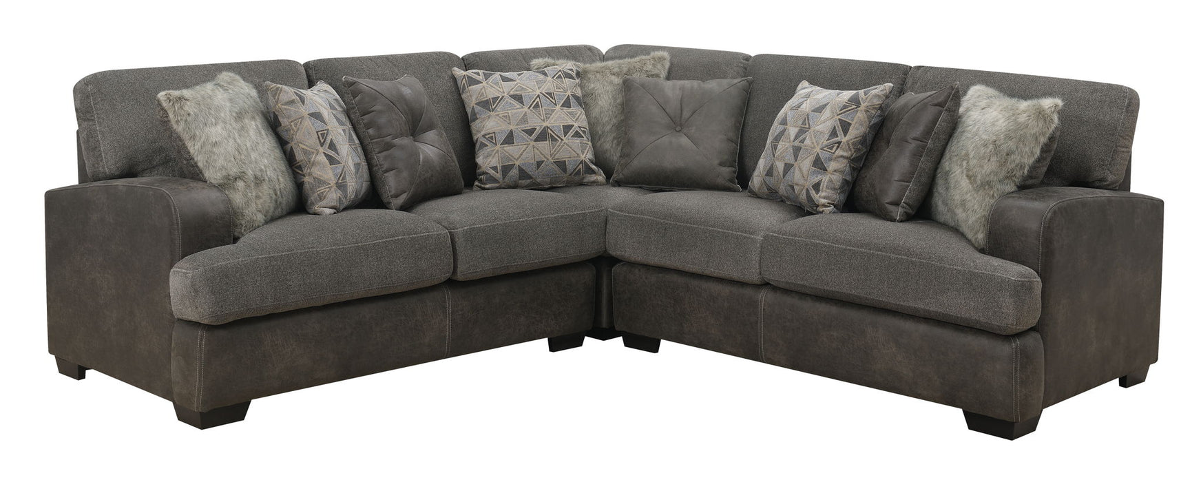 Berlin - Modular 3 Piece Sectional With Cozy Fabrics And Deep Seating - Gray Herringbone & Sanded Microfiber