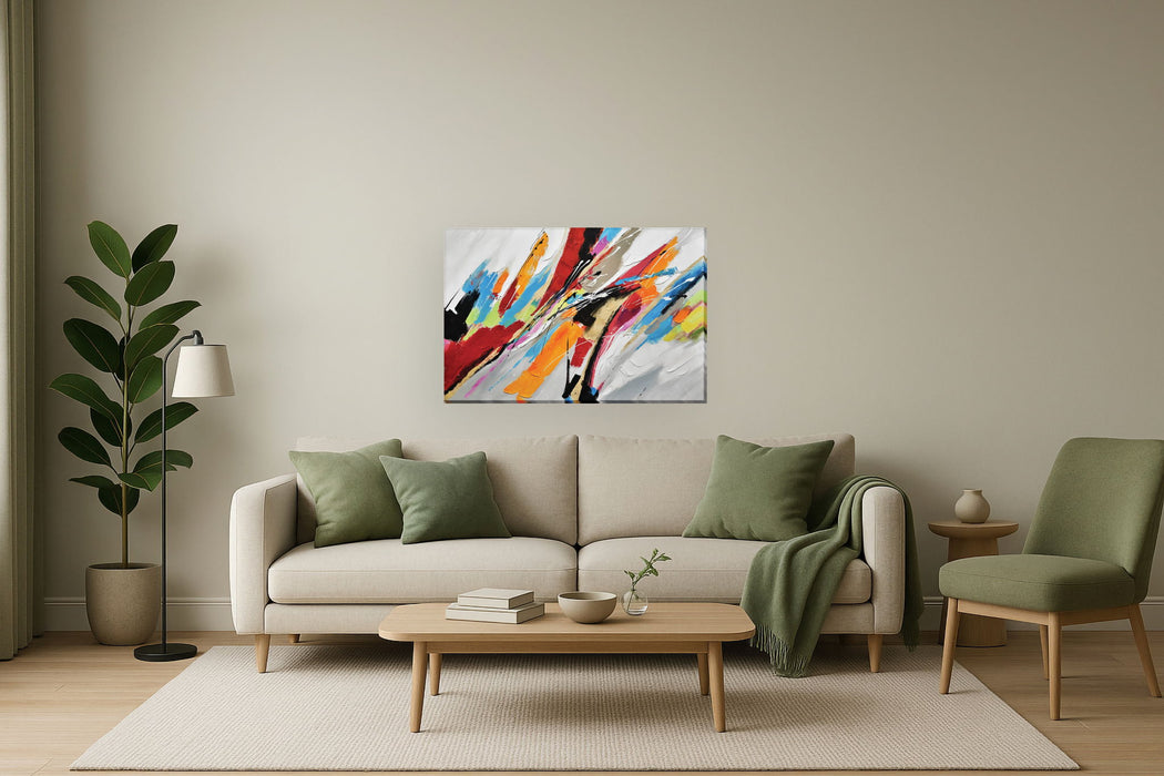 Sonic Prism Burst - 39" x 59" Framed Wall Art - Red