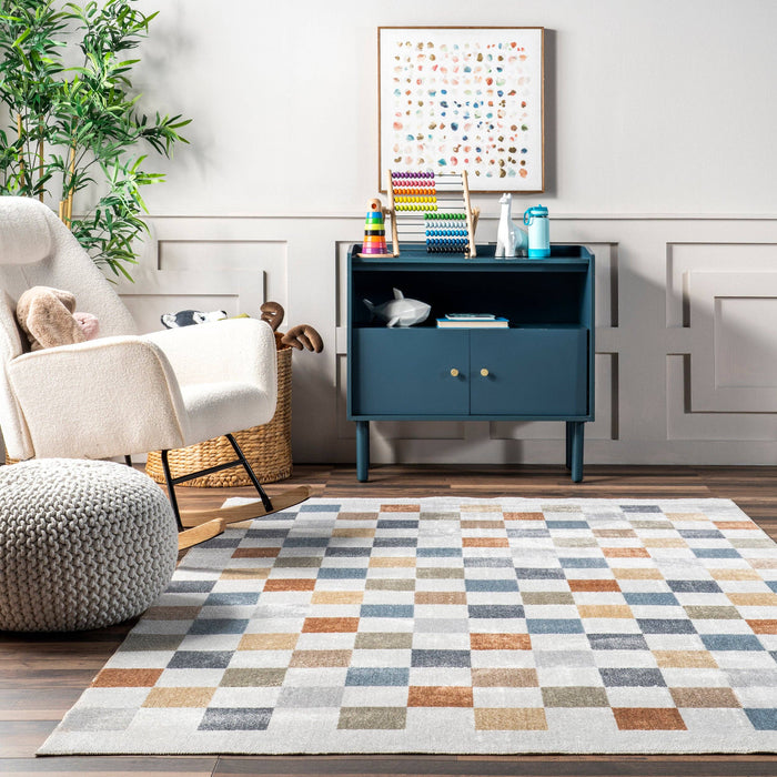 Naya Checkered Machine Washable Area Rug: Beige / Rectangle / 7' 10" x 10'