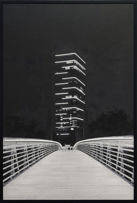 Electric Promenade - 32 X 48 - Hand-Embellished Color Changing Neon Canva - Black