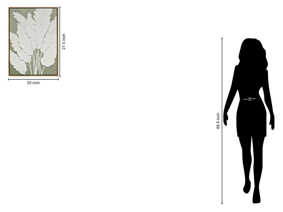 "Textured Foliage I" Hand-Embellished Canvas In Frame - White / Green / Wood