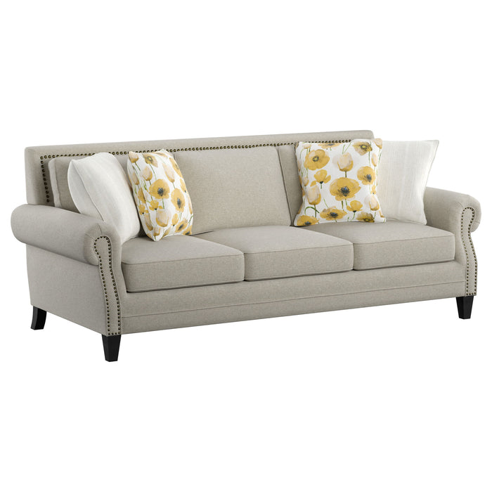 Celia - Sofa With Rolled Arms, Nail Head Trim, And Wood Legs - Saxon Beige