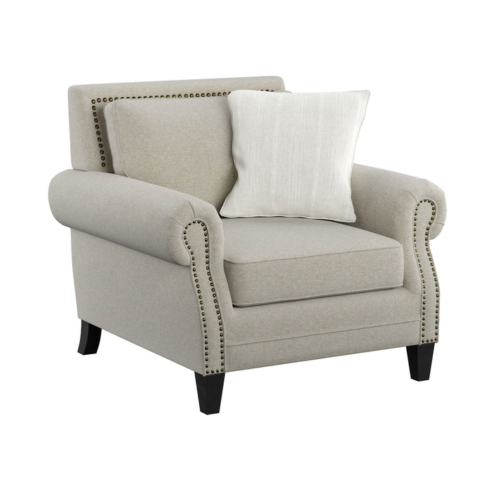 Celia - Accent Chair With Rolled Arms, Nail Head Trim, And Wood Legs - Saxon Beige
