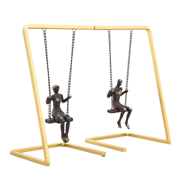 Metal Swinging Figures Bookends Set of 2 - Gold, 10 in.
