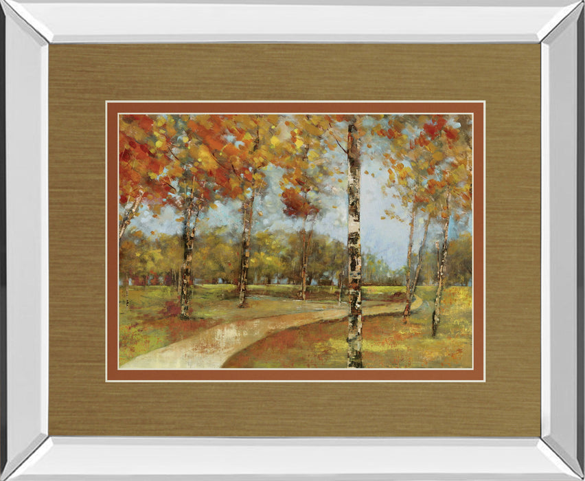 Autumn Path By Carmen Dolce - Mirror Framed Print Wall Art - Light Brown