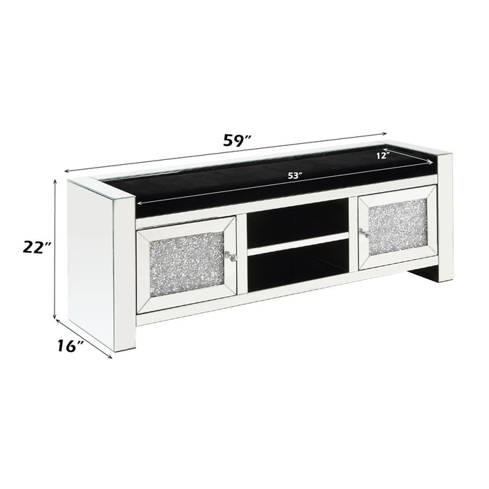 Noralie - 59" Bench With Storage - Mirrored & Faux Diamonds