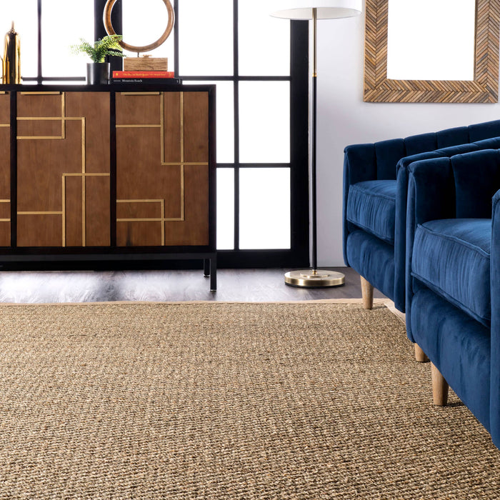 Elijah Seagrass with Border Area Rug: Beige / Round / 6'