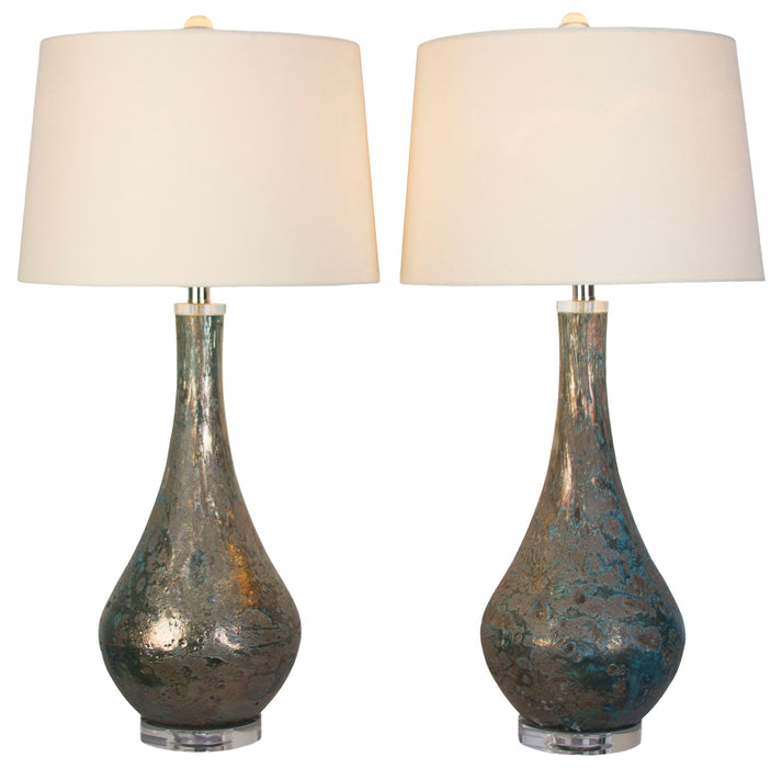 Lagoon Luster - 32 X 16 - Art Glass Table Lamp (Set of 2) - Mottled Teal