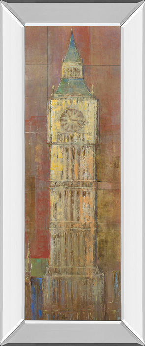 Big Ben By Longo - Mirror Framed Print Wall Art - Dark Red