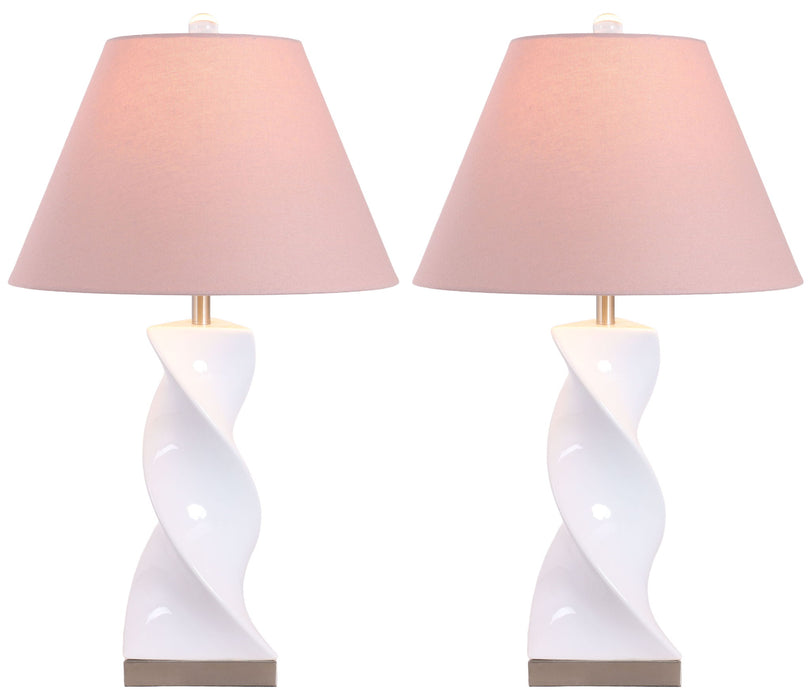 Blush Pirouette - 26 X 15 - Ceramic Table Lamp (Set of 2) - Glossy White