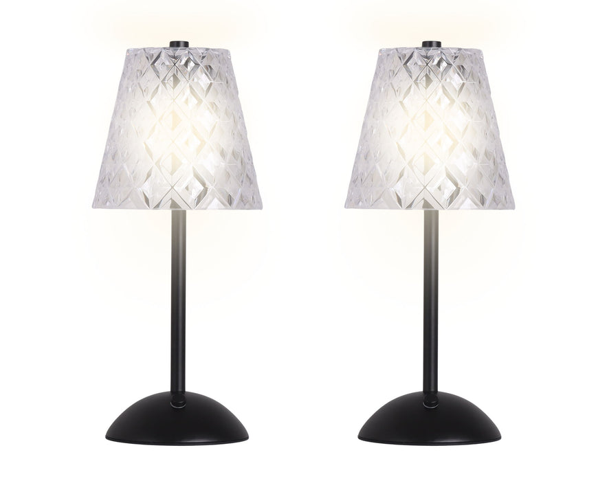 "Crystal Radiance I" Rechargeable LED Metal Accent Lamp (Set of 2) - Matte Black / Clear Gray
