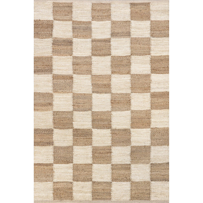 Christana Traditional Checkered Jute Area Rug: Ivory / Rectangle / 6' x 9'