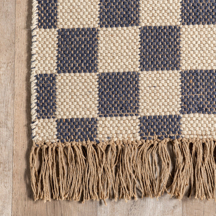 Connie Checkered Wool/Jute Tasseled Area Rug: Gray / Rectangle / 6' x 9'