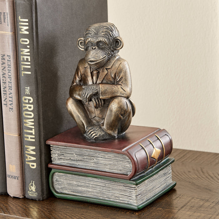 Monkeys on Books Polyresin Antique Finish Bookend Set of 2