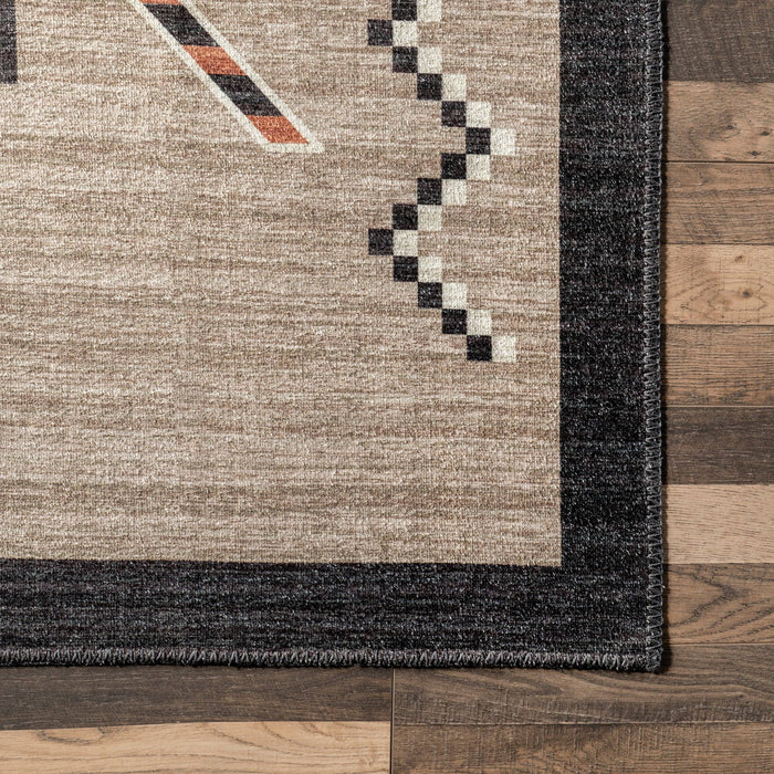 Colbie Tribal Machine Washable Area Rug: Ivory / Rectangle / 5' x 8'
